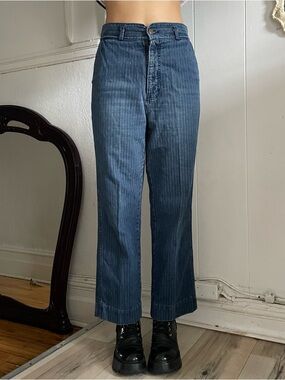 High-Waist Straight-Leg Pinstripe Jeans - Blue